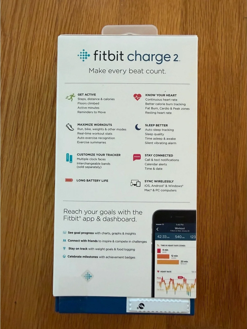 NWT fitbit Charge 2 Heart Rate + Fitness Wristband - Black, Size L